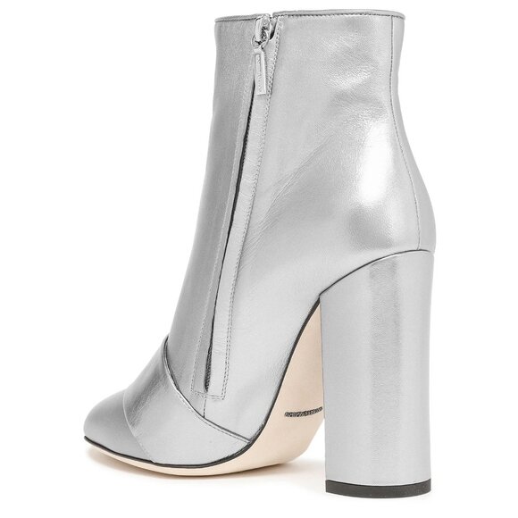 DOLCE & GABBANA BOOTS ANKLE METALLIC SILVER LEATHER JEWELED BUCKLE IT 38 US 7.5 - Picture 4 of 13